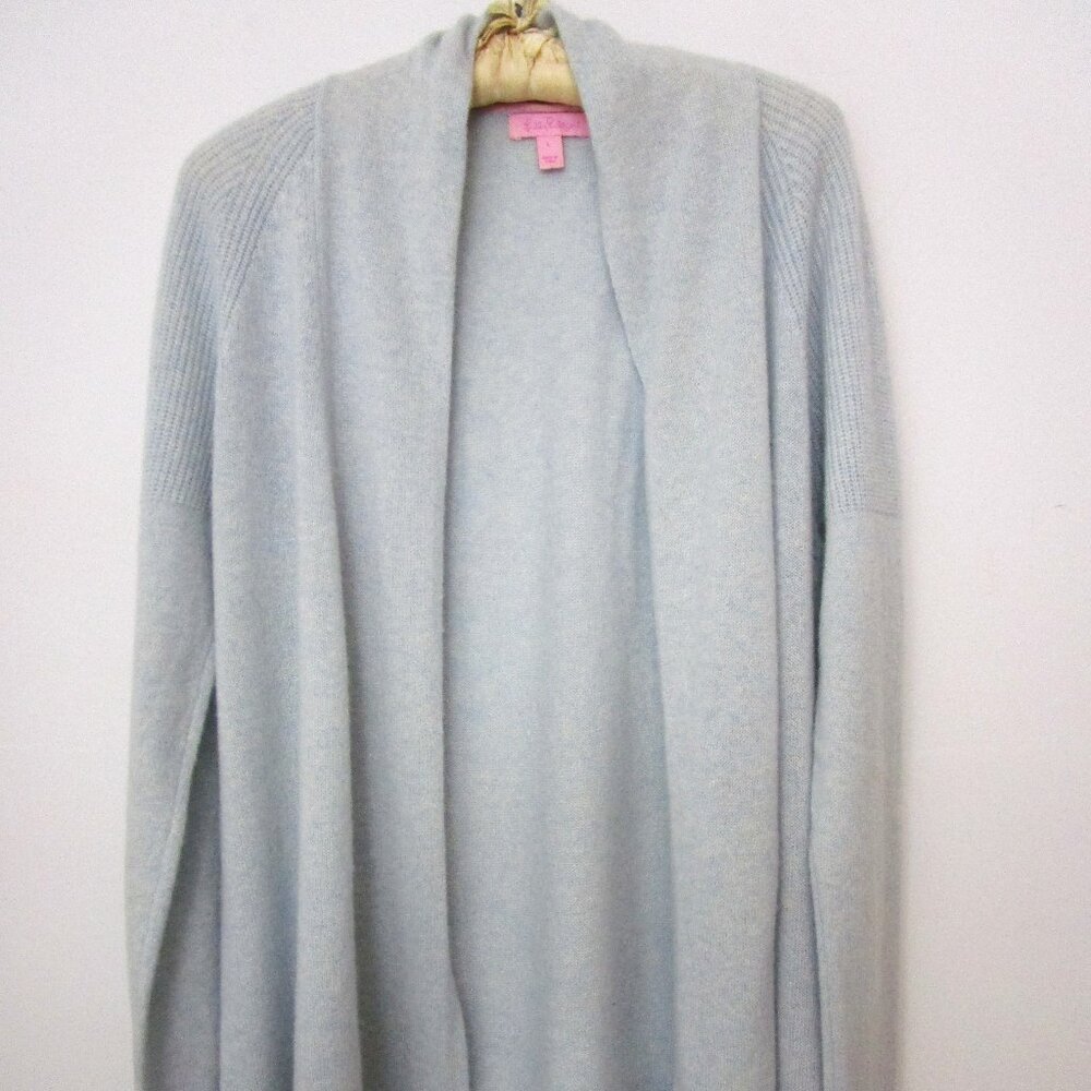 CASHMERE Open Drape Front Cardigan Sweater Pale Blue